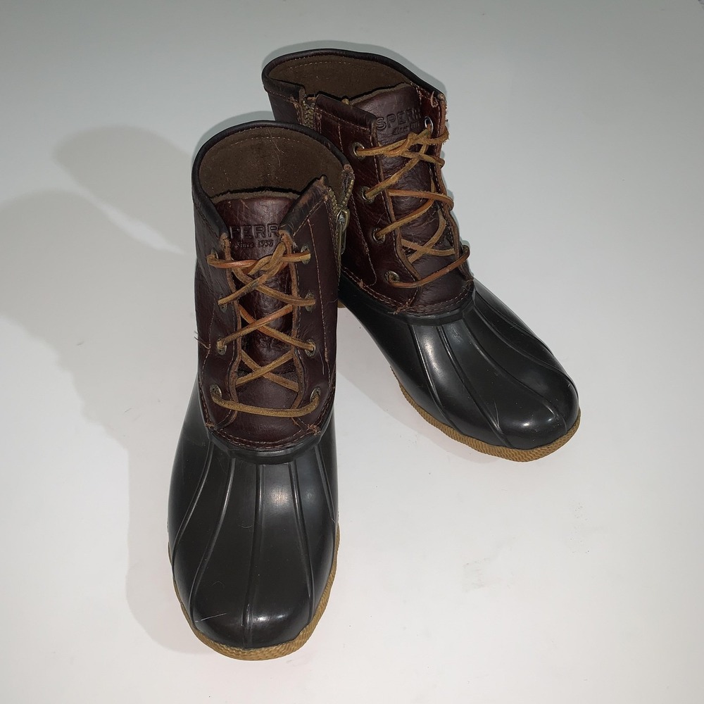 Sperry Boots Womens Size 7 Brown Leather Waterproof Duck Rain Ankle STS91176